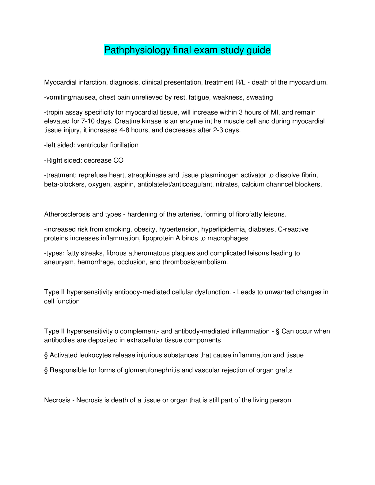 Preview image for Pathphysiology final exam study guide